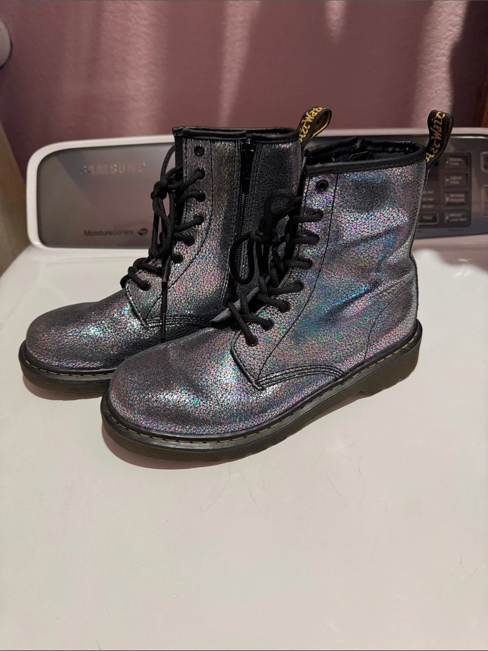Dr. Martens Delaney Iridescent Lace-Up Boots with Black Trim